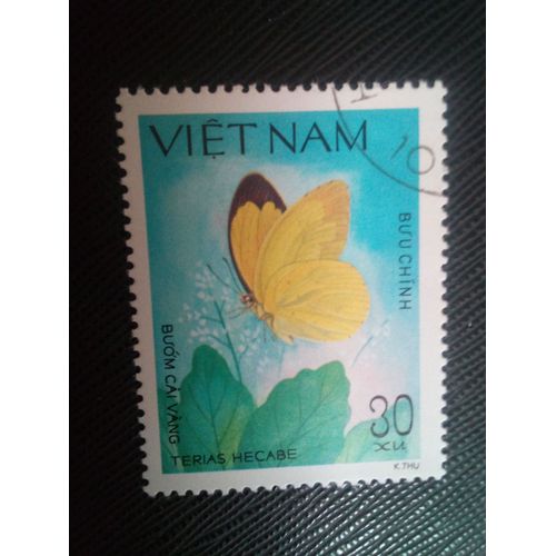 Timbre Vietnam Yt 442 Herbe Jaune (Terias Hecabe) 1983 ( 061105 )