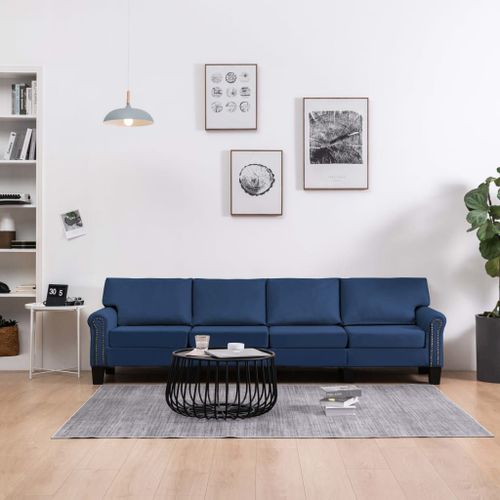 Vidaxl Canapé À 4 Places Bleu Tissu