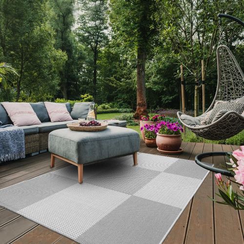 Tapis Extérieur 160x230 Tissé Kilim Gris Et Gris Clair Externa