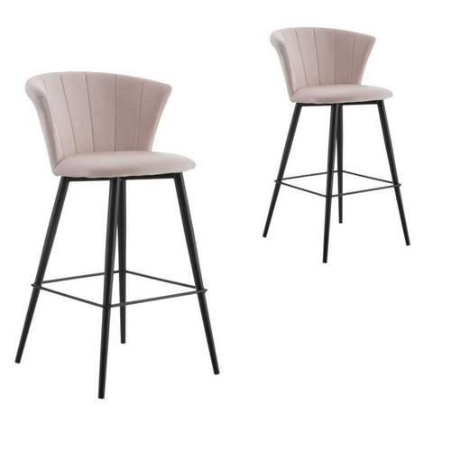 Duo De Chaises De Bar Arrondies Velours Rose Clair - Bolup