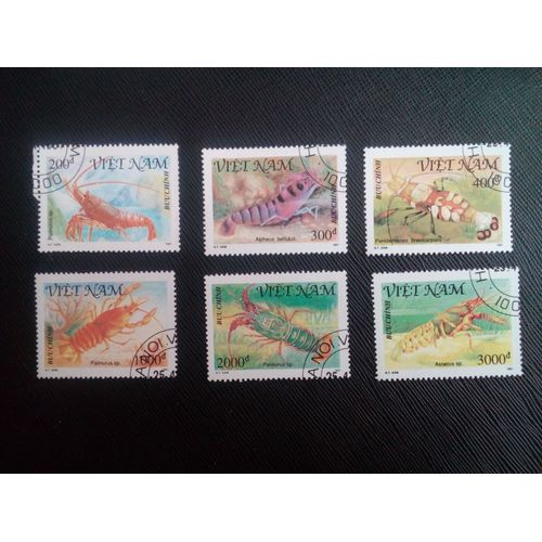 Timbre Vietnam Yt 1197 A 1201 Et 1203 Crevettes De Mer 1991 ( 061105 )