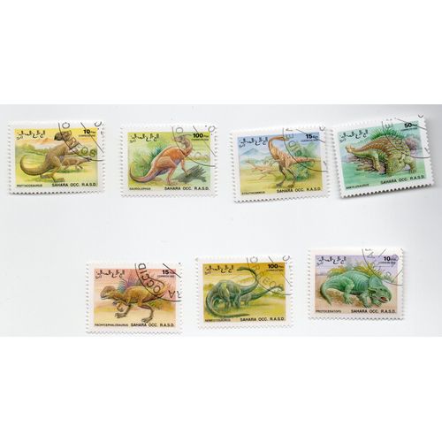 Sahara Occidental- Série De 7 Timbres Oblitérés- Animaux Préhistoriques