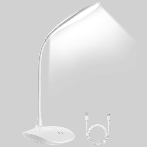 Yukiee Touch Control Lampe de bureau LED avec protection des yeux et port de charge USB écran et veilleuse colorée à intensité variable avec porte-stylo et réveil 10 W Plastique & ABS Blanc 