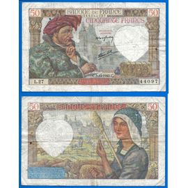 France 50 Francs 1940 Jacques Coeur Cathedrale Bourges Franc Billet