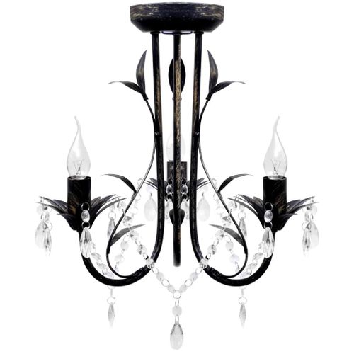 Lustre Métal Noir Style Art Nouveau + Perles Crystal 3 X E14 Ampoules