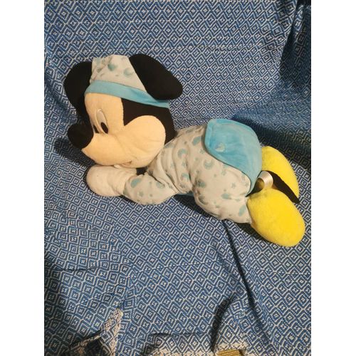 Doudou Peluche Mickey Bébé Allongé Pyjama Phosphorescent Bleu Lune Etoile Nuage Nicotoy Disney
