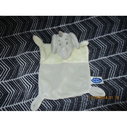 Doudou Plat Éléphant Gris/Beige/Crème/Écru Mots D'enfants