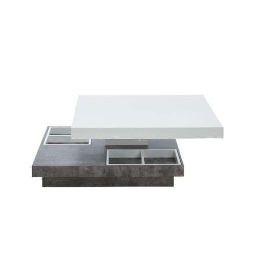 Table Basse Fausto Ii - Plateau Pivotant - Mdf Laqué Blanc & Béton