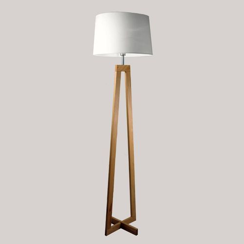 Lampadaire Sacha Ls En Bois Et Tissu, Blanc