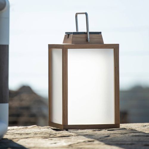 Lanterne Solaire Led Tradition En Teck 40 Cm