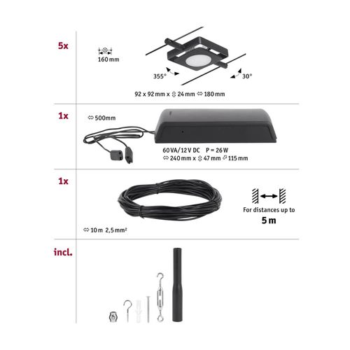 Paulmann Wire Macled Système Câble Led, 5l Noir