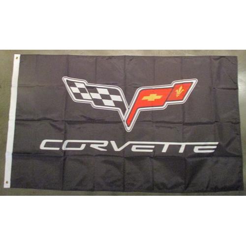 Drapeau Corvette Noir En Nylon 150x90 Cm Flag Voiture Us Chevy