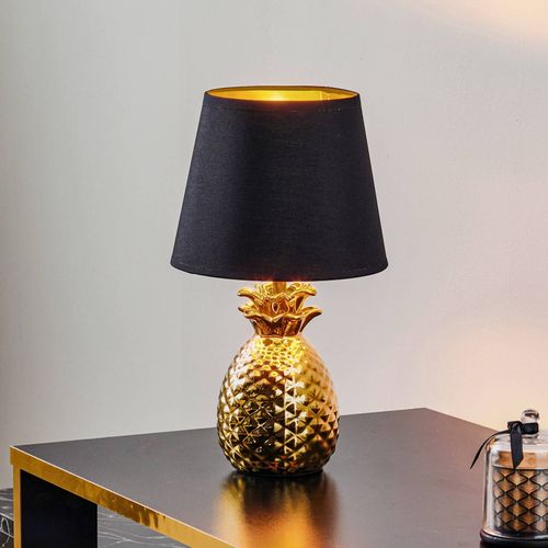 Lampe À Poser Pineapple En Céramique Noir Et Or