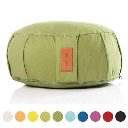 Gorilla Sports® Coussin De Méditation - Hauteur D'assise 18 Cm - Coussin De Yoga Avec Rembourrage En Balles D'épeautre - Housse En Coton Lavable - 10 Coloris (100% Coton) - Couleur : Vert