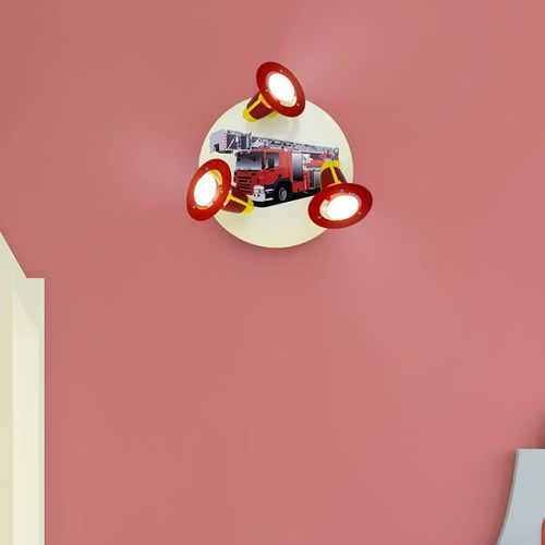 Applique Camion De Pompier, Rouge-Jaune, 3 Lampes