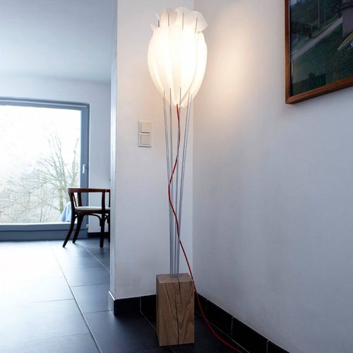 Lampadaire Tulip Câble Rouge Et Chêne Blanc