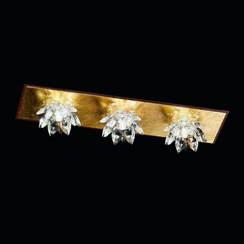 Plafonnier Fiore Feuille DOr Et Cristal, 3 Lampes