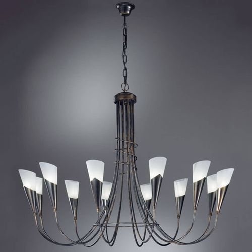Lustre Campagnola À 12 Lampes Coloris Noir Cuivré