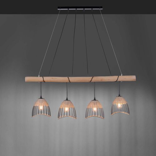 Suspension Reed En Bois, À 4 Lampes