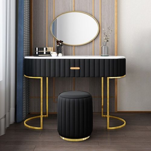 Coiffeuse À Tiroir Dessus De Table En Faux Marbre Vita - Pu Noir