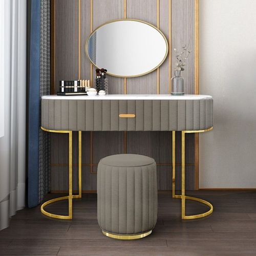 Coiffeuse À Tiroir Dessus De Table En Faux Marbre Vita - Velours Taupe