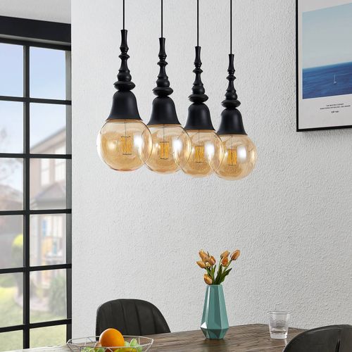 Lucande Gesja Suspension 4 Lampes Allongée Noire
