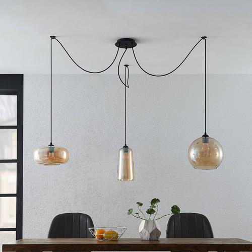 Lucande Zyli Suspension, À 3 Lampes, Ambrée