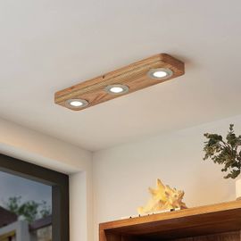 Lindby Mikari Plafonnier Led En Bois, 3 Lampe