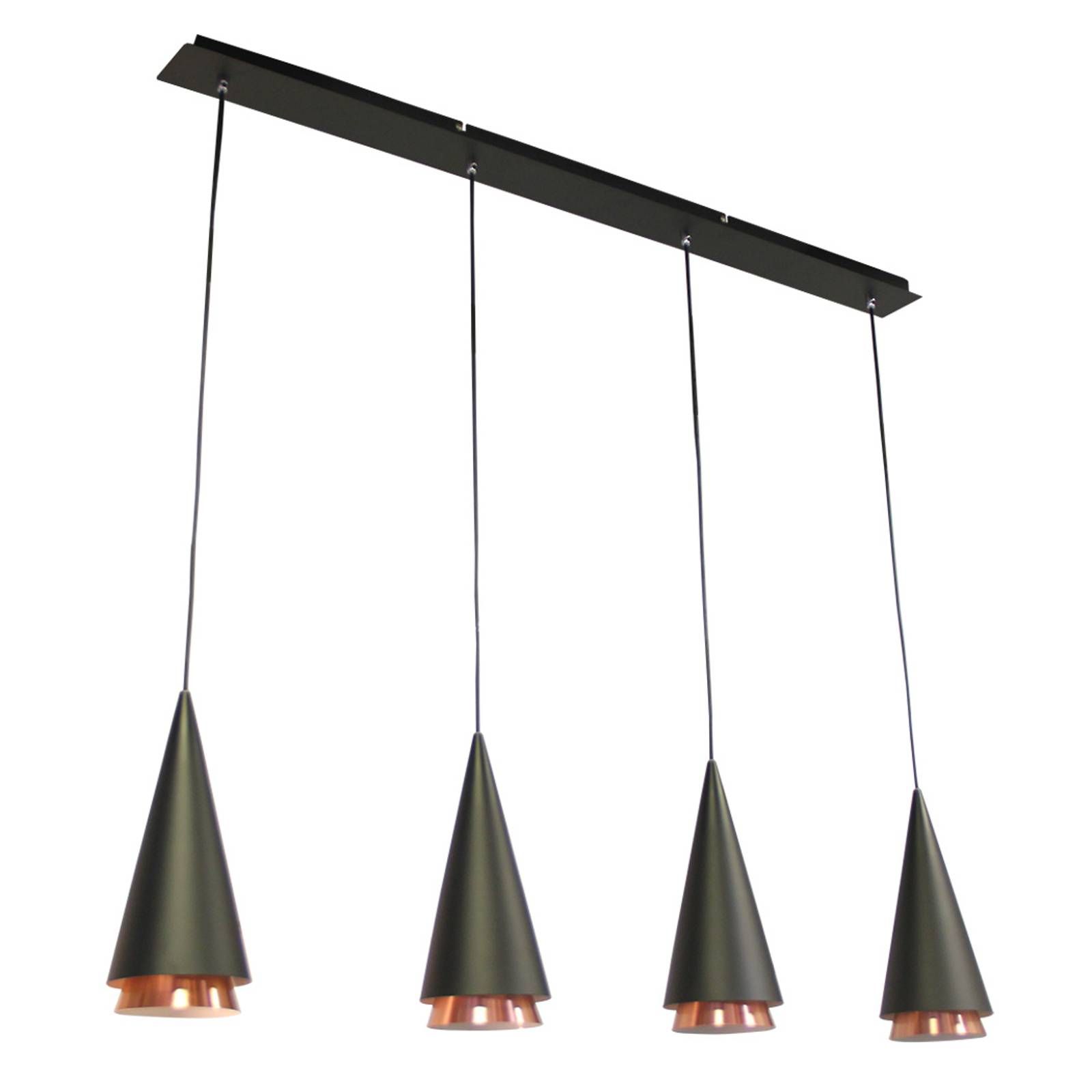 Lucande Naoh Suspension 4 Lampes, Noire/Cuivrée