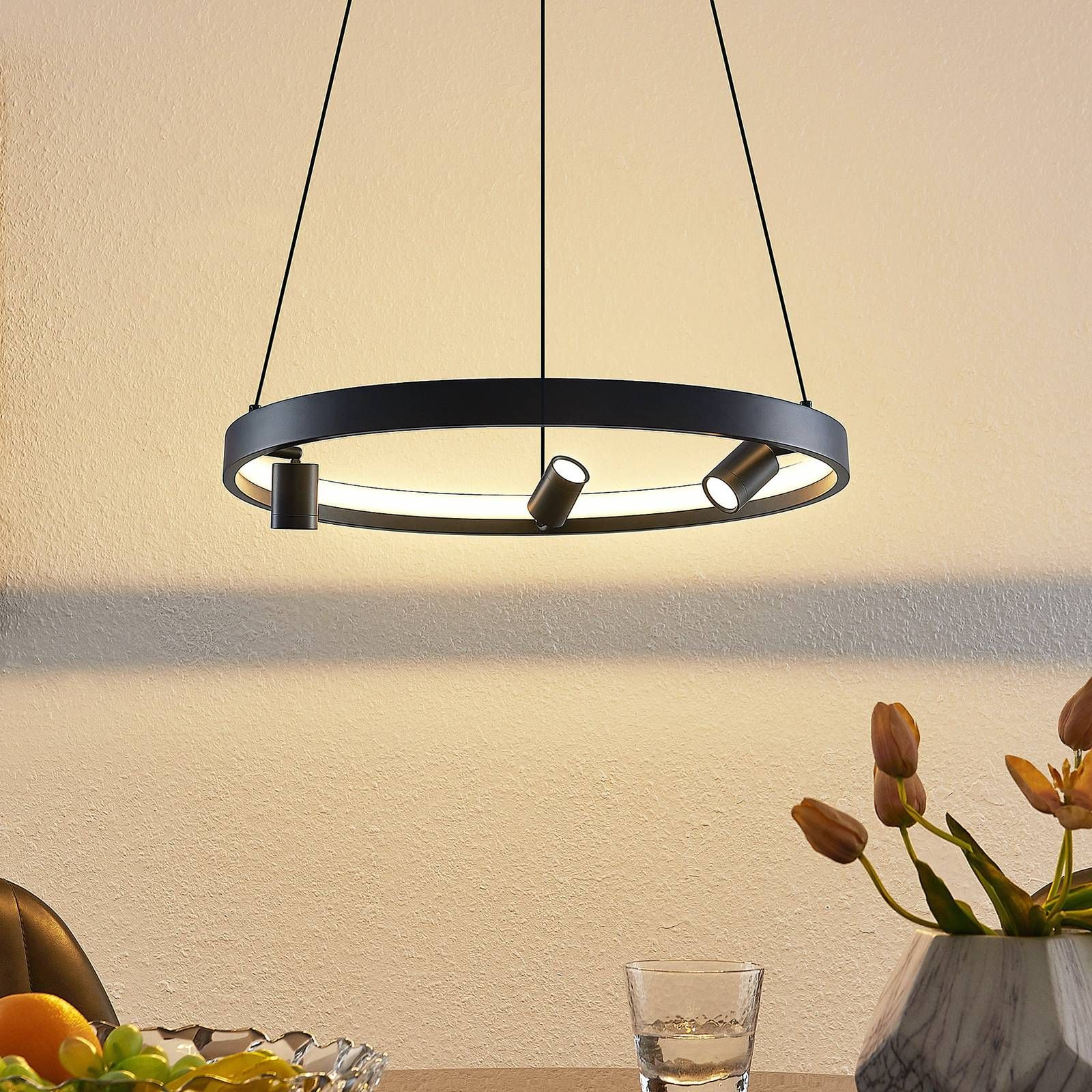 Lucande Paliva Suspension Led, 48 Cm, Noire