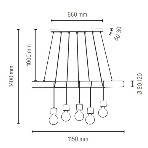 Envolight Terra Suspension Poutre Bois Clair 5 L.
