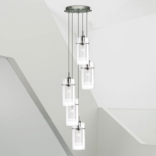 Suspension Duo 1 Ronde, Cinq Lampes