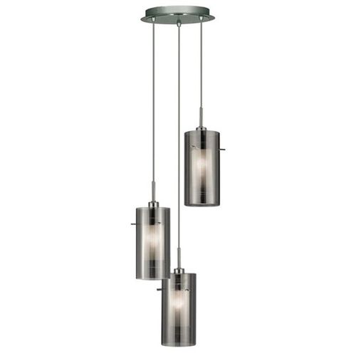 Suspension Duo 2 Verre Fumé/Chromé Rond À 3 Lampes