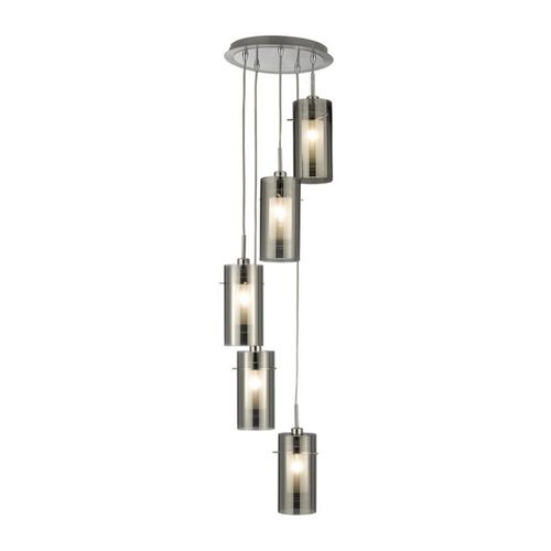 Suspension Duo 2, Verre Fumé/Chromé À 5 Lampes