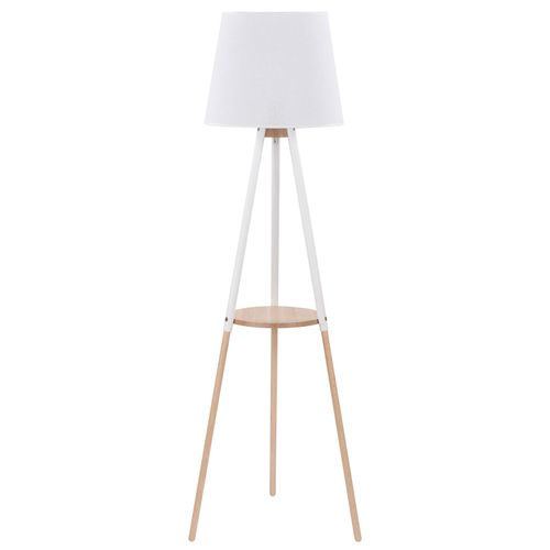 Lampadaire Vaio Trépied En Bois, Abat-Jour Blanc