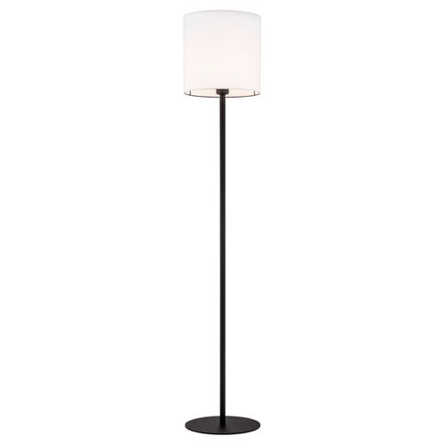 Lampadaire Tissu Harris Pied Noir, Abat-Jour Blanc