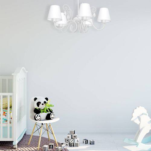 Lustre Sara Avec 5 Abat-Jour En Tissu, Blanc