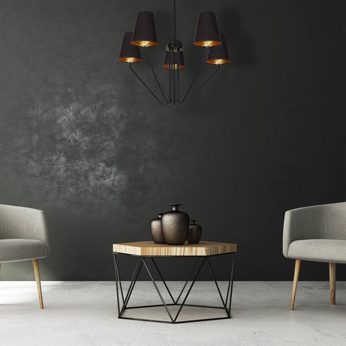 Lustre Victoria Abat-Jour Tissu, Noir/Doré