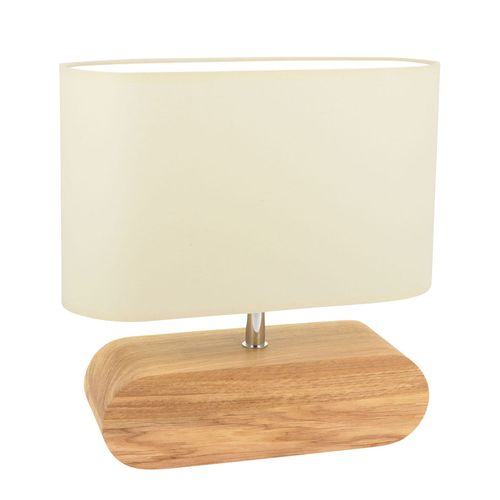 Lampe À Poser Marinna, Pied Chêne, Abat-Jour Écru