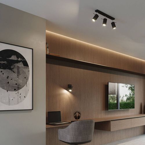 Spot Pour Plafond Round Noir, 3 Lampes, Linéaire
