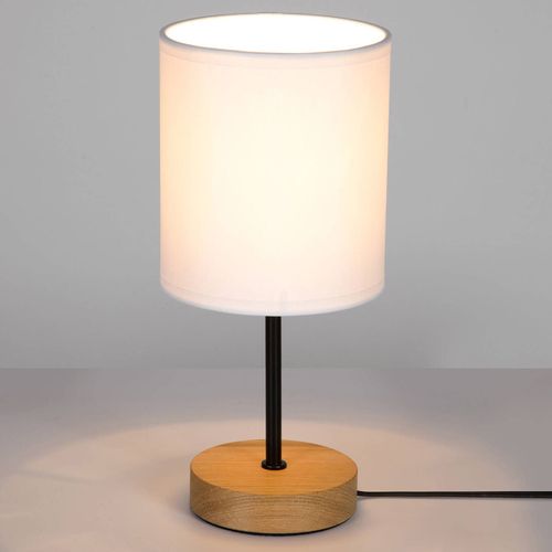 Lampe À Poser Corralee Bois, Abat-Jour Tissu Blanc