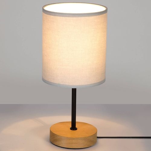Lampe À Poser Corralee Bois, Abat-Jour Tissu Gris
