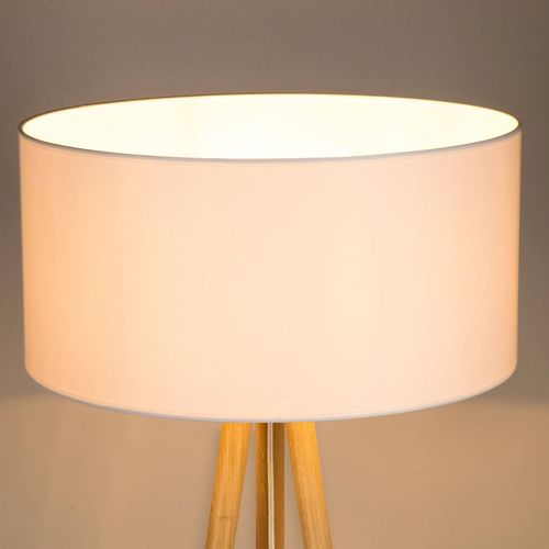 Lampadaire Corralee Trépied Bois, Tissu Blanc
