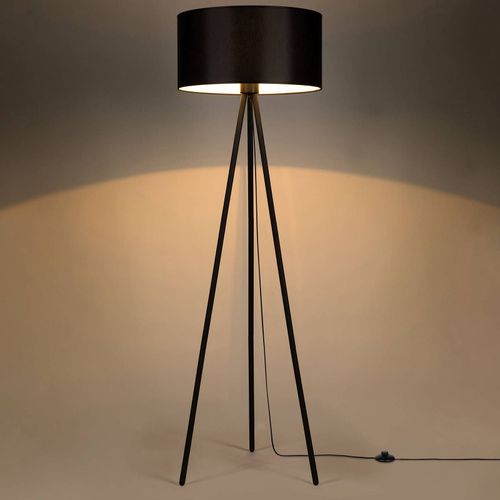 Lampadaire Corralee Trépied, Abat-Jour Tissu Noir
