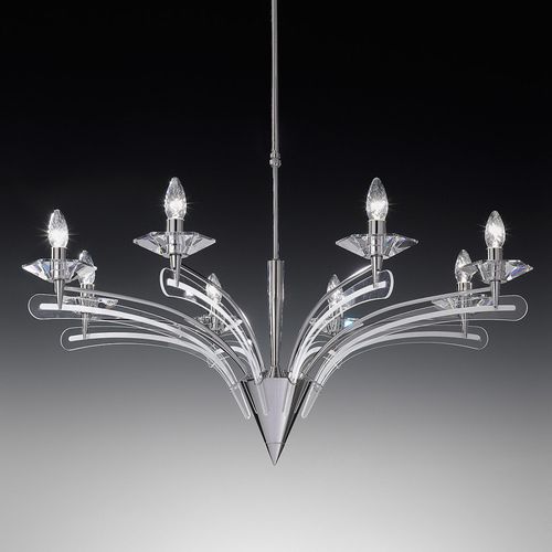 Lustre Icaro Avec Verre Cristal , 8 Lampes, Chromé
