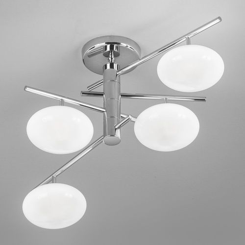 Plafonnier Dolce 4 Lampes, Chromé/Abat-Jour Blancs