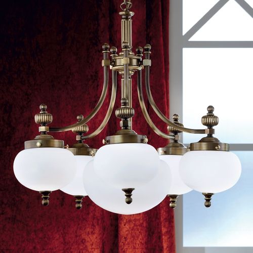 Suspension 6 Lumières Noble Delia, Laiton Ancien