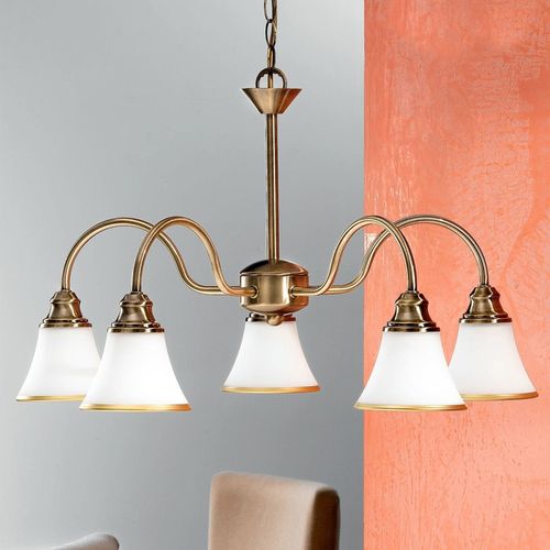 Tilda - Suspension 5 Lumières, Aspect Laiton Ancie