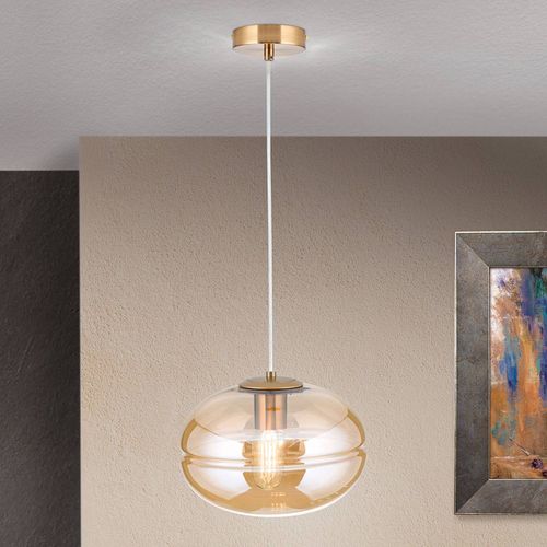 Suspension Richard, Métal Laiton, Verre Ambre