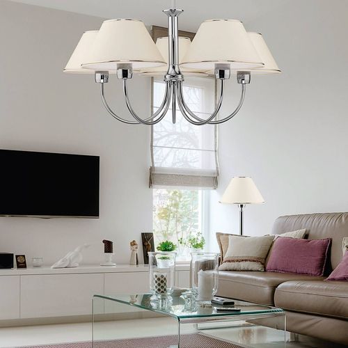 Lustre London Chromé/Crème, À 5 Lampes